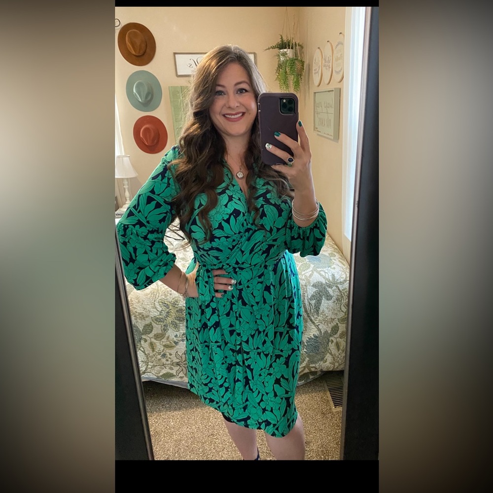 London Times Teal/Greenish and Navy Floral Dress - Picture 7 of 8